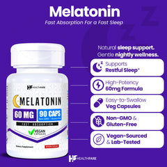Healthfare Melatonin capsules closeup for easy nightly use