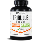 HealthFare Tribulus Terrestris cápsulas: frasco y cápsulas para vitalidad diaria.