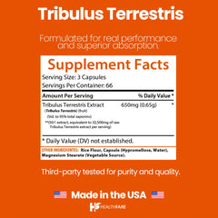HealthFare Tribulus vegano: envase libre de gluten, opción limpia para energía.