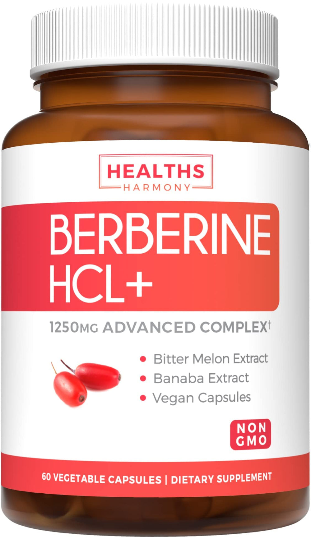 Healths Harmony Berberine HCL Plus bottle promotes metabolic balance.