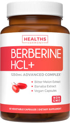 Healths Harmony Berberine HCL Plus bottle promotes metabolic balance.