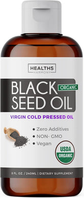 Healths Harmony black cumin seed oil bottle for daily antioxidant support.