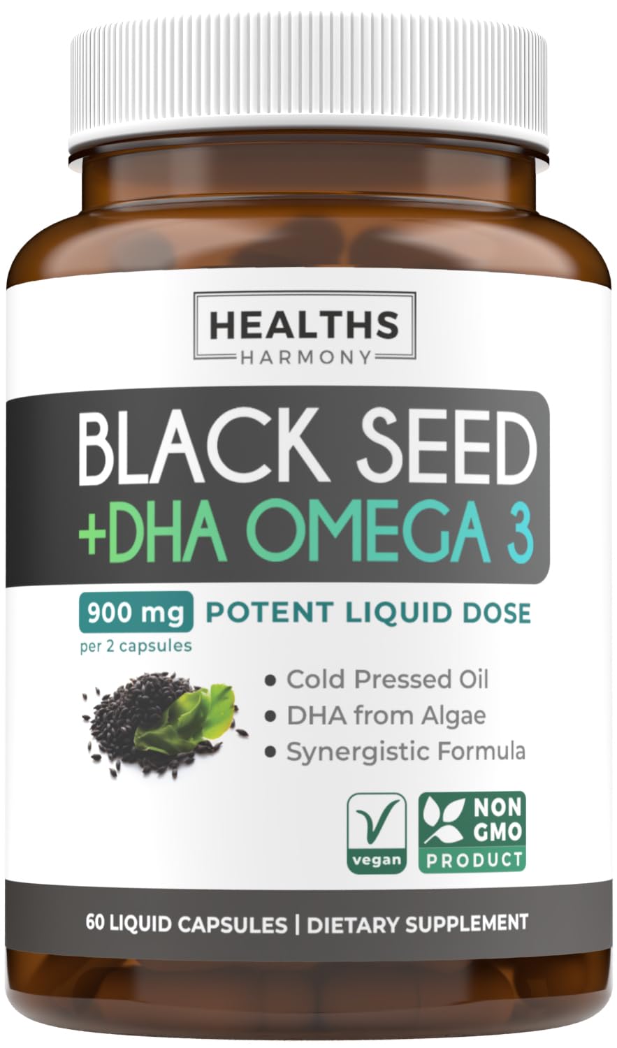 Healths Harmony bottle with black seed oil capsules for daily wellness