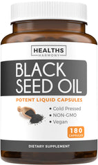 Healths Harmony black seed oil softgels bottle for convenient daily use.