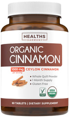 Healths Harmony Ceylon cinnamon pills bottle front, organic capsules for daily antioxidant support