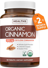 Healths Harmony Ceylon Cinnamon pills bottle; potential daily antioxidant support.