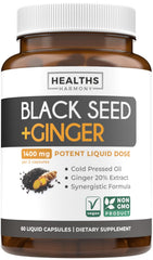 Healths Harmony cold-pressed black seed oil capsules bottle supports daily wellness.