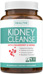 Healths Harmony Kidney Cleanse bottle label highlights cranberry extract support for kidney health.