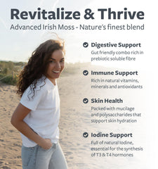 Healths Harmony sea moss capsules panel shows mineral-rich ingredients.