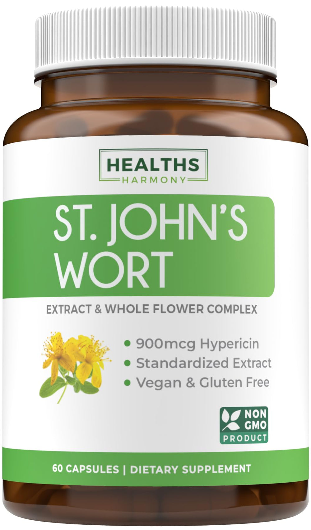 Healths Harmony St John's Wort bottle showcases high-potency capsules for daily mood support.