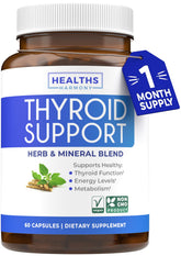 Healths Harmony Thyroid Support bottle front view highlighting the label for energy support.