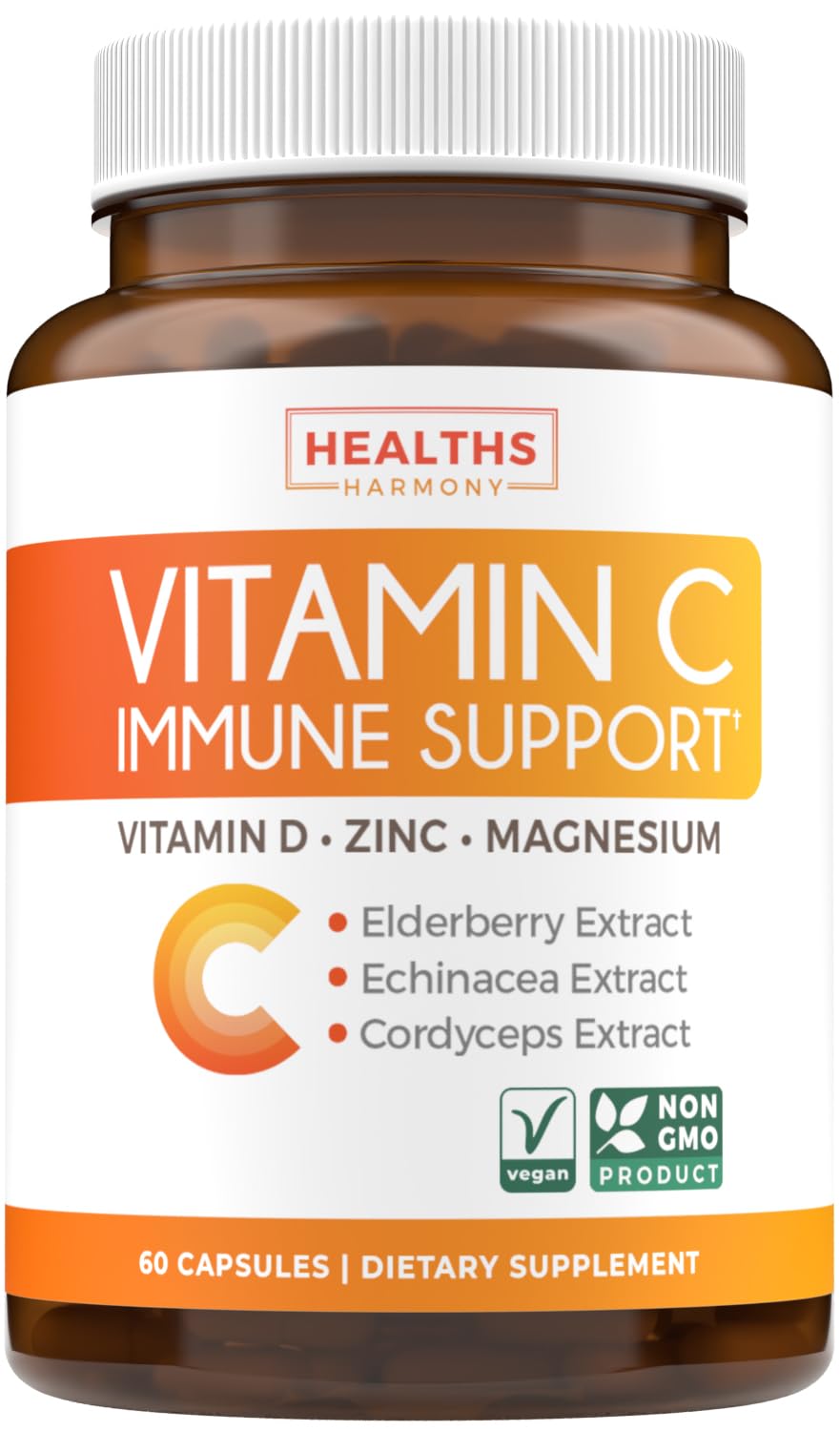 Healths Harmony Vitamin C immune bottle closeup for daily wellness.