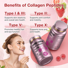 HealthSender Collagen Gummies texture close-up emphasizes sugar-free, strawberry flavor.
