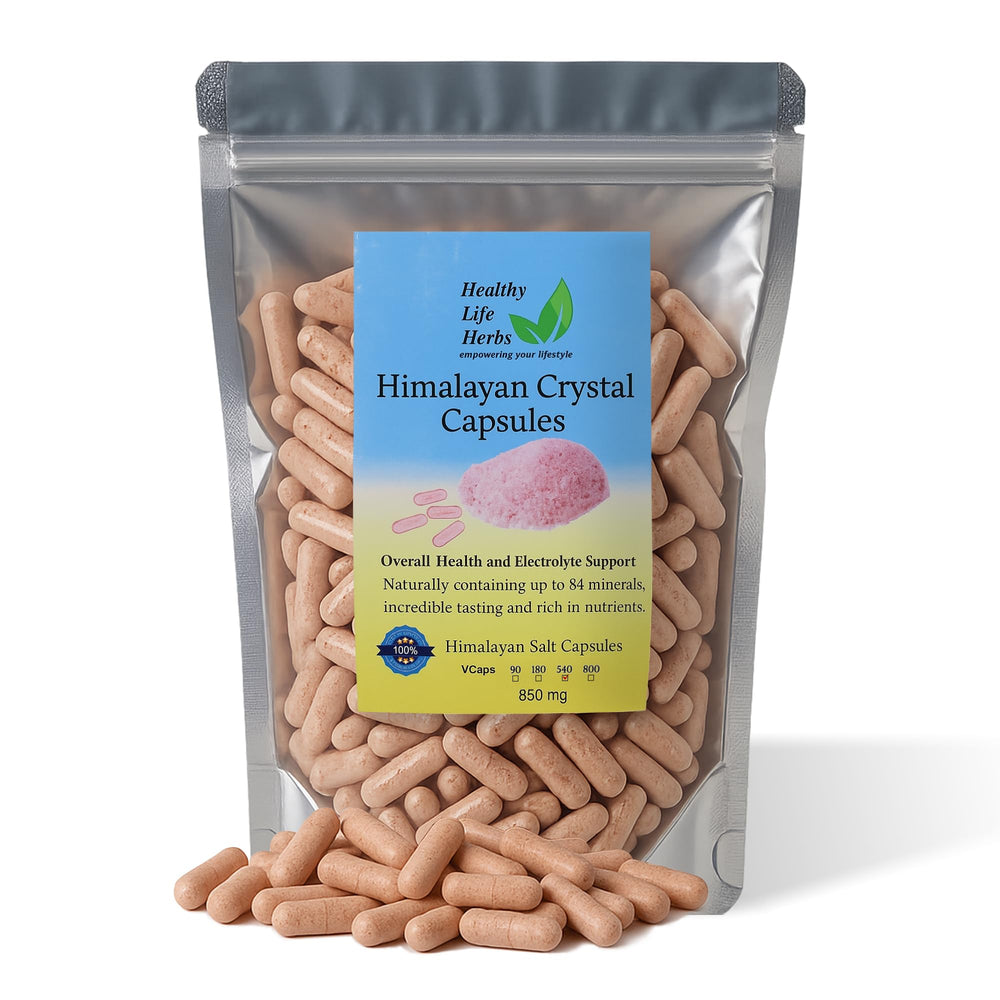 Healthy Life Herbs Pink Himalayan Salt Capsules bottle for electrolyte balance during workouts.