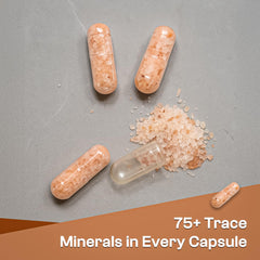 Healthy Life Herbs Pink Himalayan Salt Capsules closeup showing mineral-rich formula.
