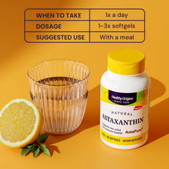 Healthy Origins Astaxanthin 4 mg packaging emphasizes Non-GMO and gluten-free formula.