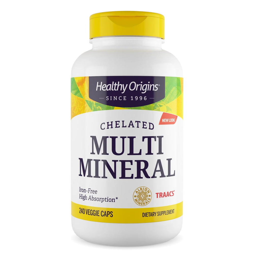 Healthy Origins chelated multi mineral bottle supports daily mineral balance.