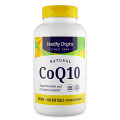 Healthy Origins CoQ10 100 mg bottle front view highlighting convenient energy support.