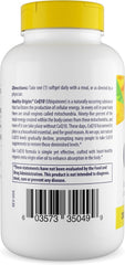 Healthy Origins CoQ10 bottle side label highlights non-GMO and yeast fermentation.