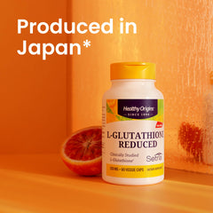 Healthy Origins L-Glutathione front packaging emphasizing pharmaceutical-grade Setria.