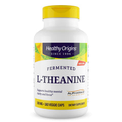 Healthy Origins L-Theanine AlphaWave bottle pour promotes calm focus without drowsiness.