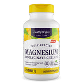 Healthy Origins magnesium bisglycinate chelate bottle with 120 tablets, high-absorption formula for daily support.