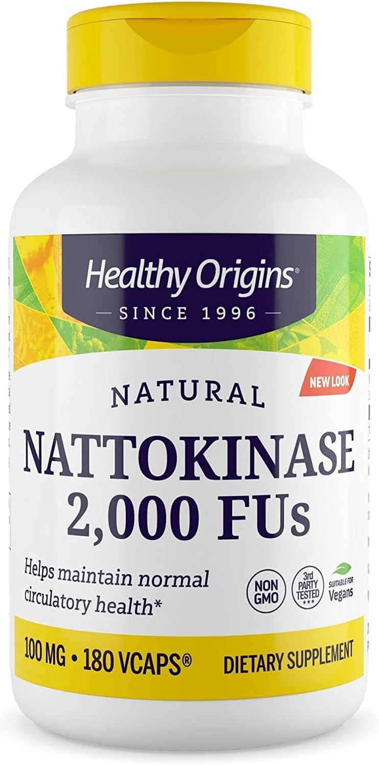 Healthy Origins Nattokinase 2000 FU bottle front showing label for circulatory support