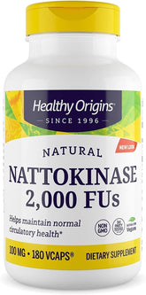 Healthy Origins Nattokinase 2000 FU bottle front showing label for circulatory support