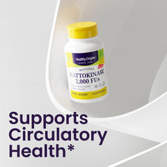 Healthy Origins nattokinase 2000 FU label info including non-GMO and gluten-free features