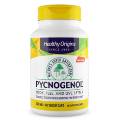 Healthy Origins Pycnogenol 100 mg bottle front view highlighting antioxidant support for skin and joints