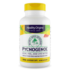 Healthy Origins Pycnogenol 150 mg bottle front highlighting vegan capsule format and antioxidant support
