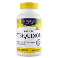 Healthy Origins ubiquinol active-form softgels for enhanced absorption.