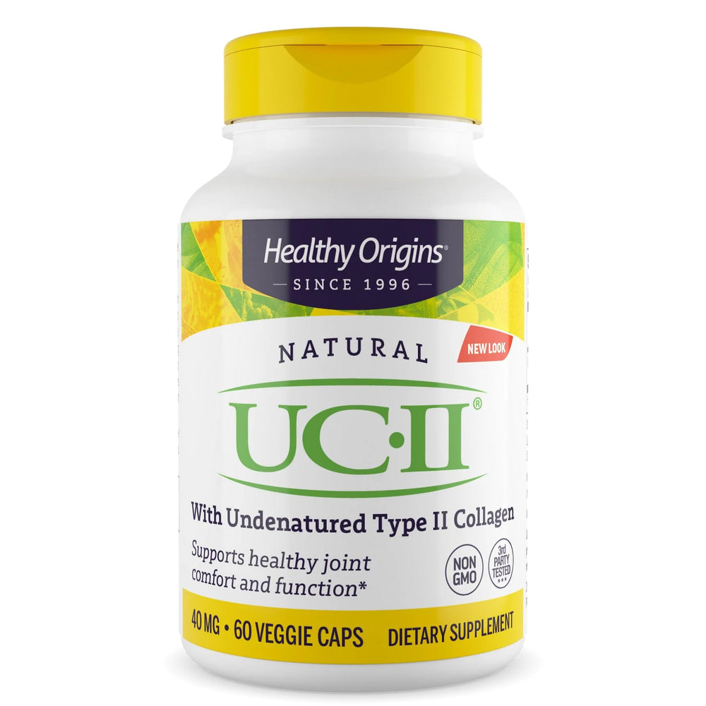 Healthy Origins UC-II bottle with capsules for joint comfort and mobility.
