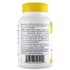 Close-up of Healthy Origins UC-II capsules highlighting undenatured collagen benefits.