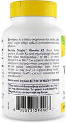 Healthy Origins Vitamin K2 MK-7 capsules closeup emphasizing bioavailability