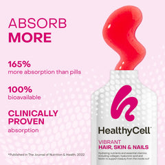 HealthyCell collagen biotin hyaluronic acid microgel highlighting premium hydration nutrients.
