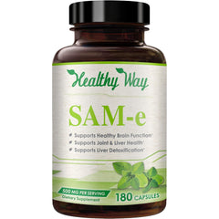 HealthyWayRx SAM-e 500mg bottle front view highlighting brain support and high absorption