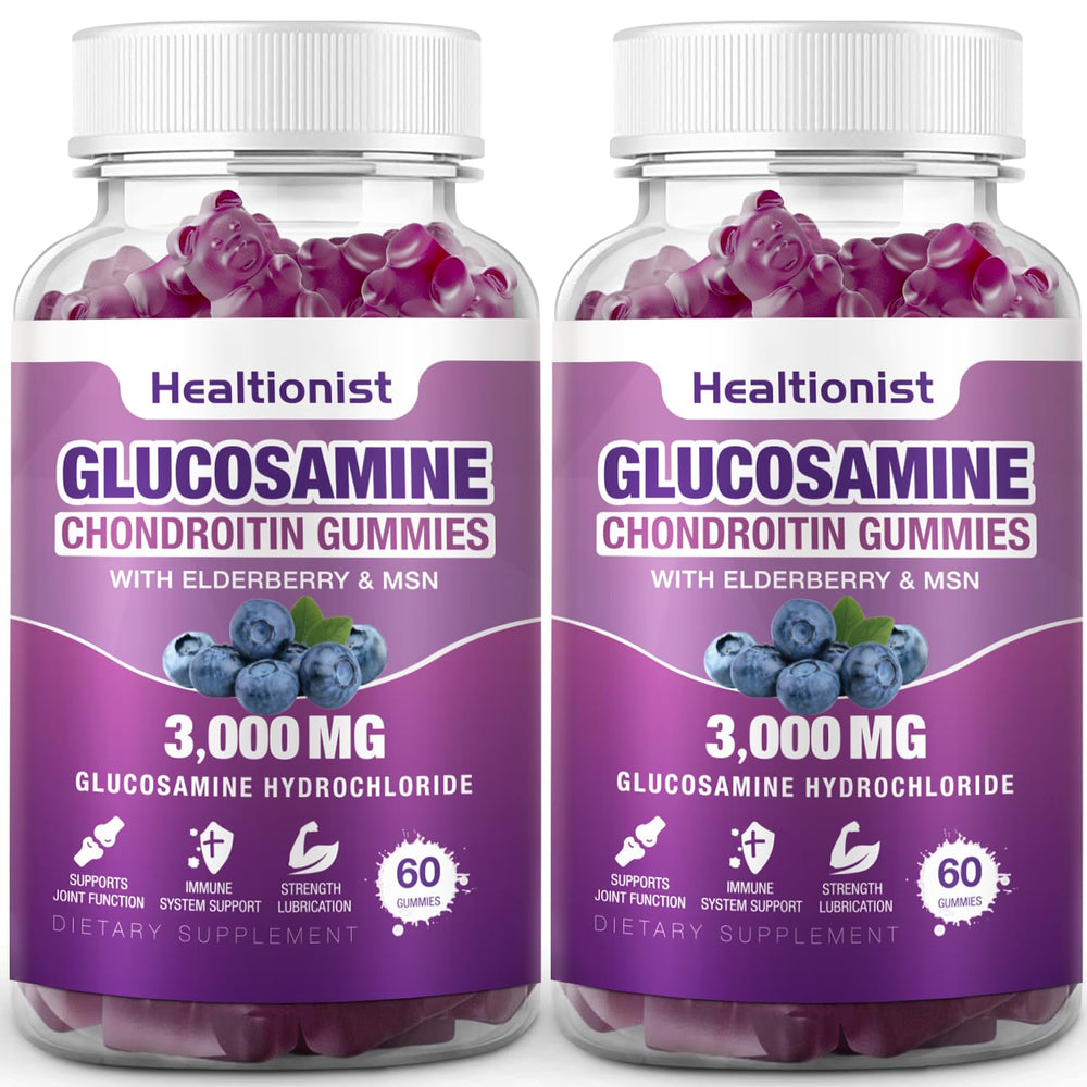 Healtionist two-pack gummies front view promotes joint support and flexibility.