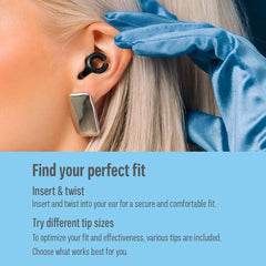 HEAR HUSH HOOPS compact travel case keeps plugs clean and ready.