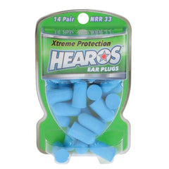 Closeup of Hearos Xtreme foam ear plugs showing soft, conforming texture.