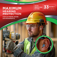 Hearos Xtreme foam earplugs rolling insert shows easy insertion and comfortable fit.