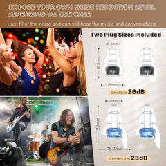 Hearprotek filters offering 23 dB and 26 dB options for adjustable reduction.