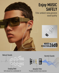 Hearprotek ear plugs with two sizes for a customizable, comfortable fit.