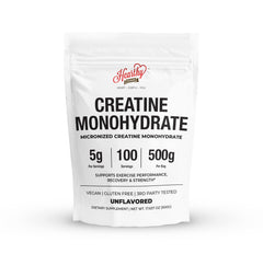 HEARTHY FOODS creatine monohydrate 500g bag for long-lasting servings.