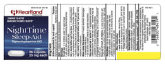 Heartland Pharma Diphenhydramine 25mg on nightstand suggesting easy nightly use.