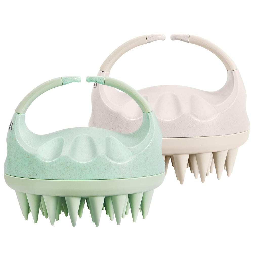 HEETA wheat straw scalp scrubber with soft bristles for gentle cleansing.