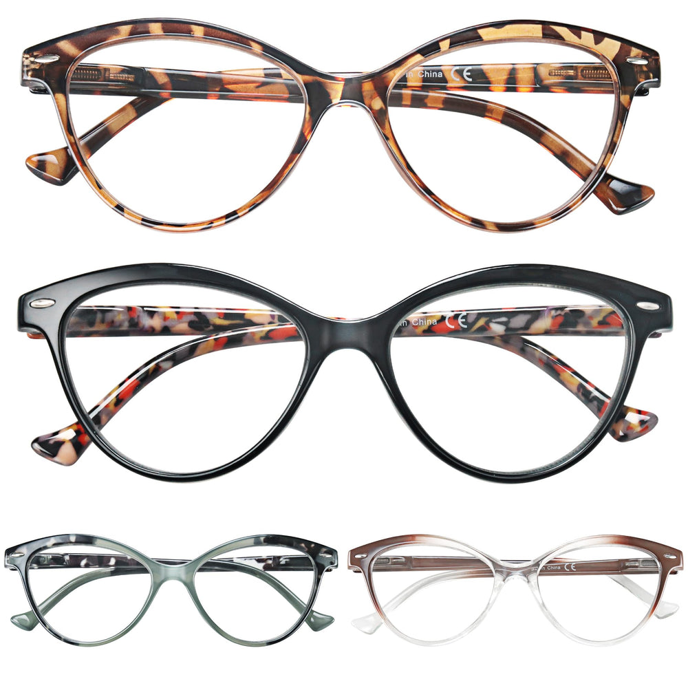 HEEYYOK 1.25 readers cat-eye pack four - chic, petite-face eyewear for close-up reading.