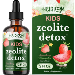 Heirloom Zeolite Detox for Kids bottle pour showing easy daily dosing