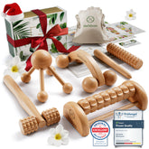 HELDSON wood therapy massage kit with six pieces for smooth body contouring at home.