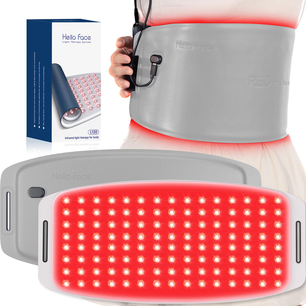 Hello Face red-light belt front view for versatile human and pet use.